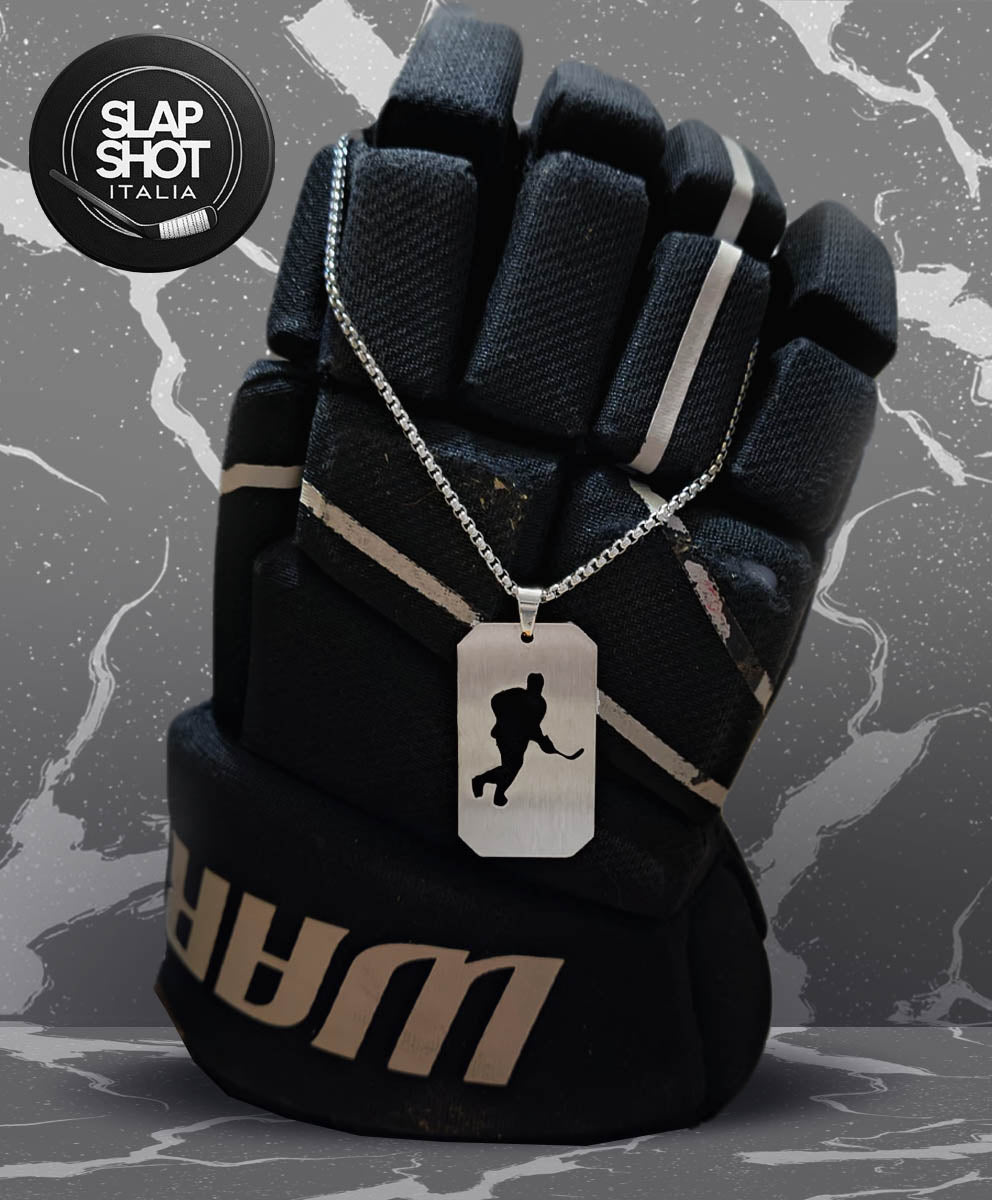 Placca Argento con Incisione Hockey Player e Catena